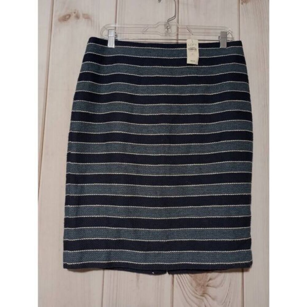 Ladies 10 LOFT Women's Navy Blue Striped Career Pencil Skirt Business Casual